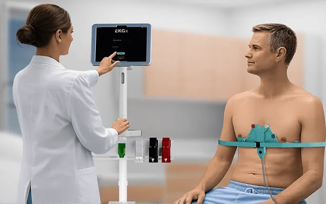 Clinician recording a 12-lead EKG while the patient wears the belt